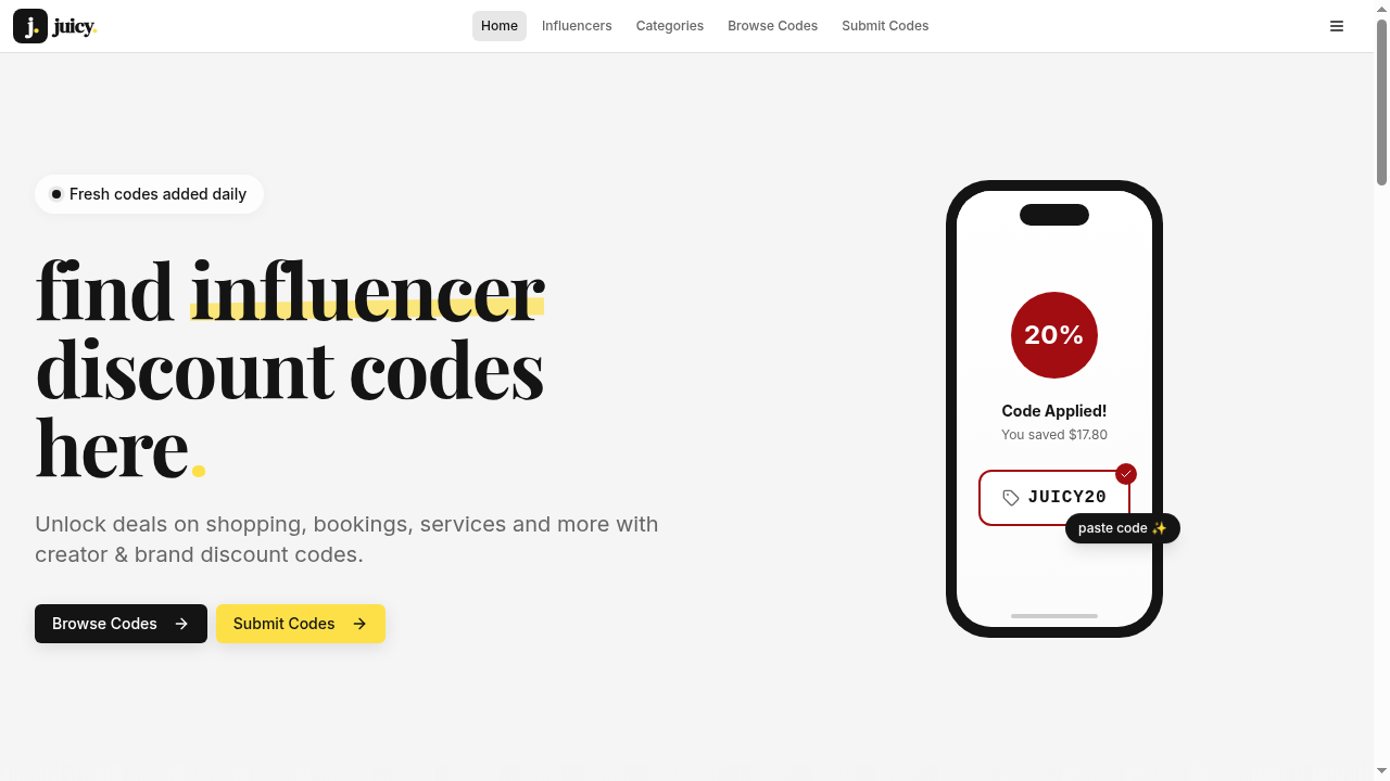 Juicy Perks — Influencer Discount Platform by Adrienne Nicole
